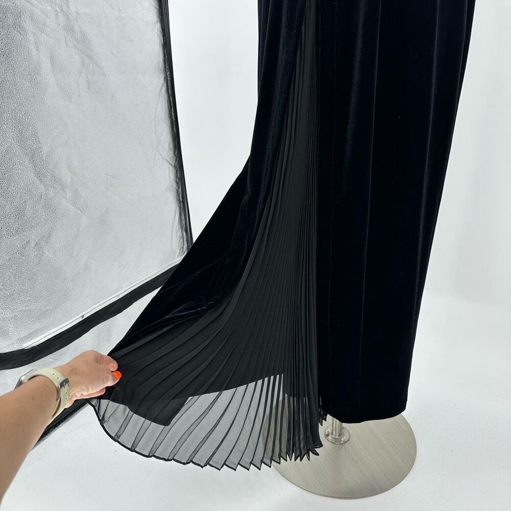 Vintage 90’s Robbie Bee Formal Dress Black Velvet Maxi Boat Neck Goth Size M - Picture 5 of 12